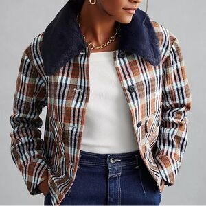 Maeve Plaid Jacket with Navy Collar